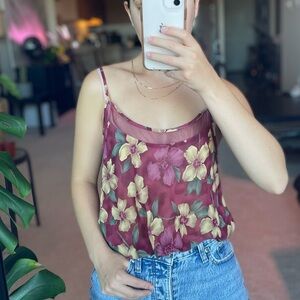 Vintage Floral Semi Sheer Camisole Tank Top Size Small